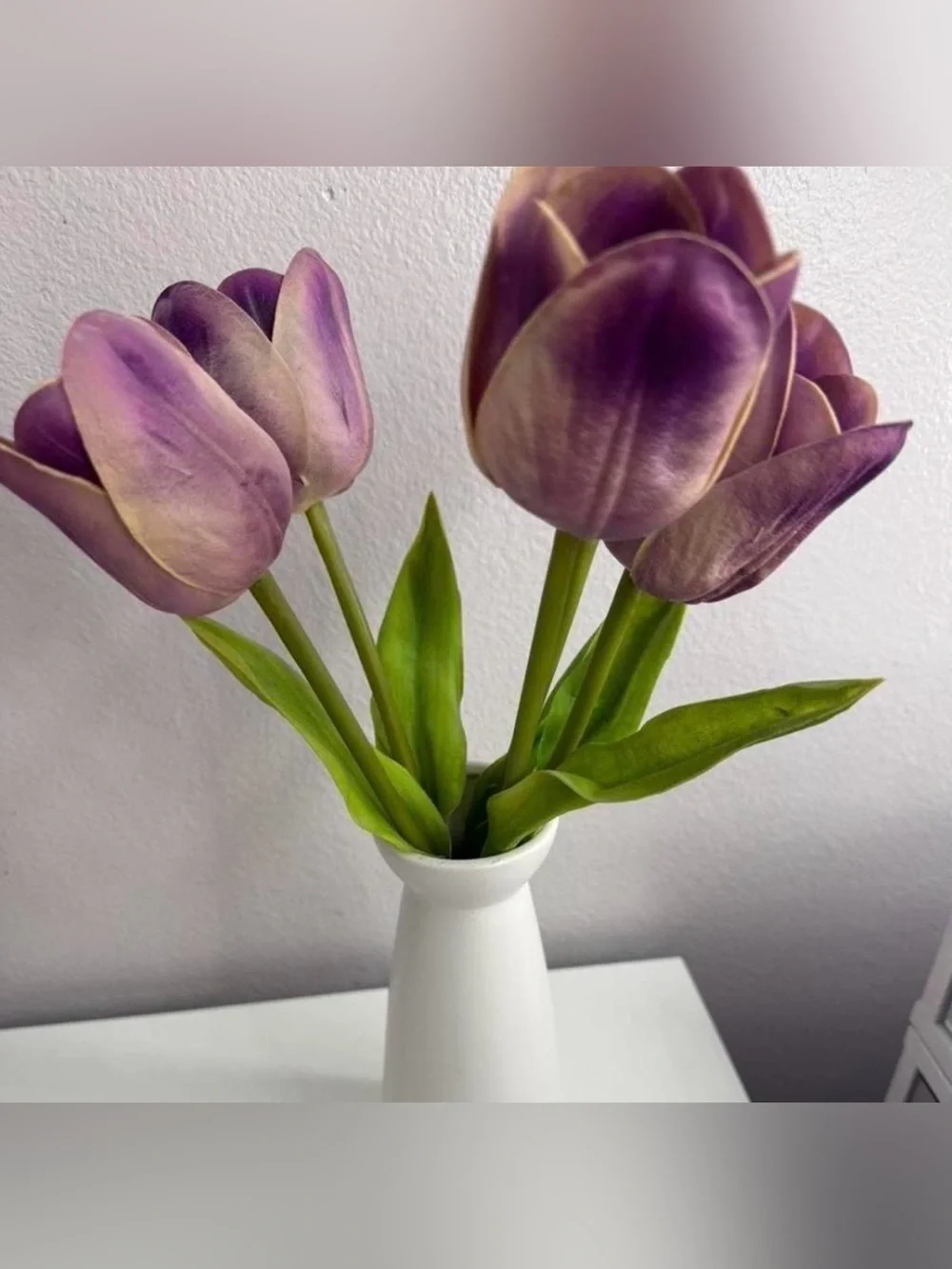 Purple Tulip Faux Floral Arrangement in White Vase - Unbranded